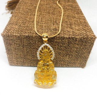 Dây chuyền nữ mặt Quan Âm đá LAMASIA bọc bạc Thái mạ vàng đính đá may mắn, tài lộc(màu vàng)