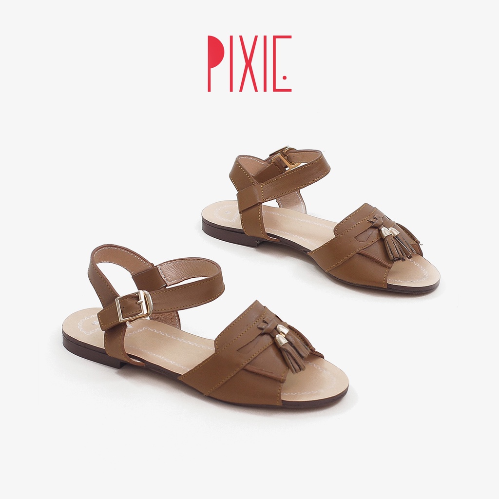 Giày Sandal Bệt Da Thật Gắn Nơ Chuông Pixie X469