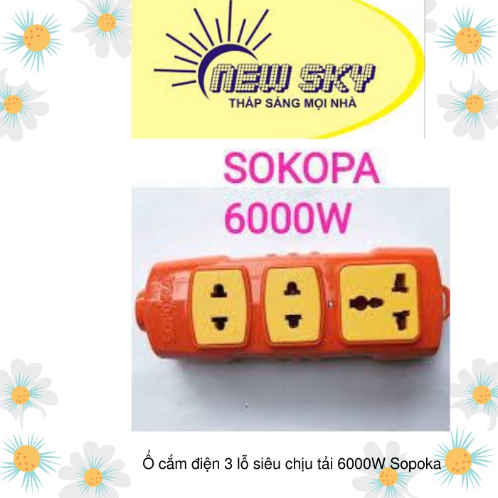 Ổ cắm điện 3 lỗ siêu chịu tải Sopoka 6000W (Chưa có dây điện kèm theo)