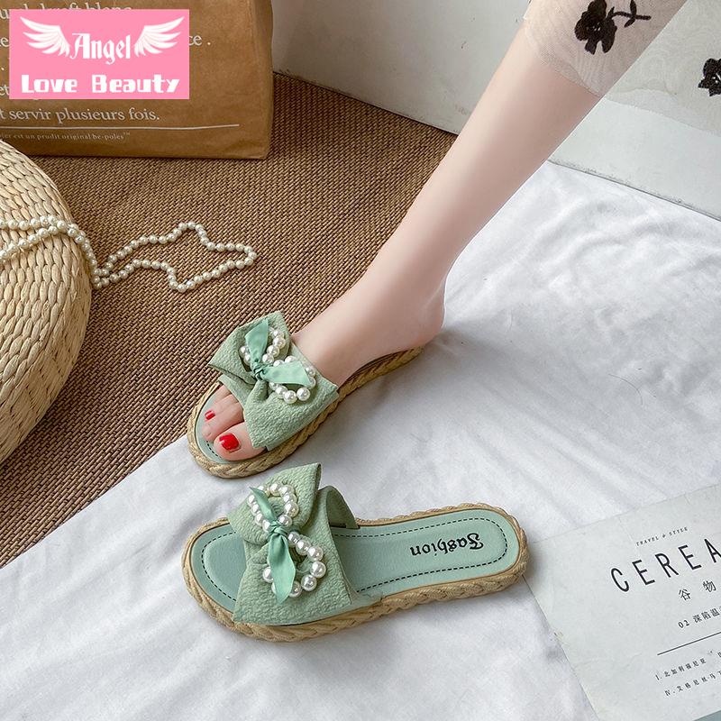 Dép Lê Đi Biển Đế Bằng Chống Trượt Đính Ngọc Trai Và Nơ Phong Cách Cổ Tích Thời Trang Mùa Hè Hàng Mới Dành Cho Bạn Nữ 2022