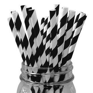 100 cái ống hút giấy in màu sọc trắng đen phi 8mm