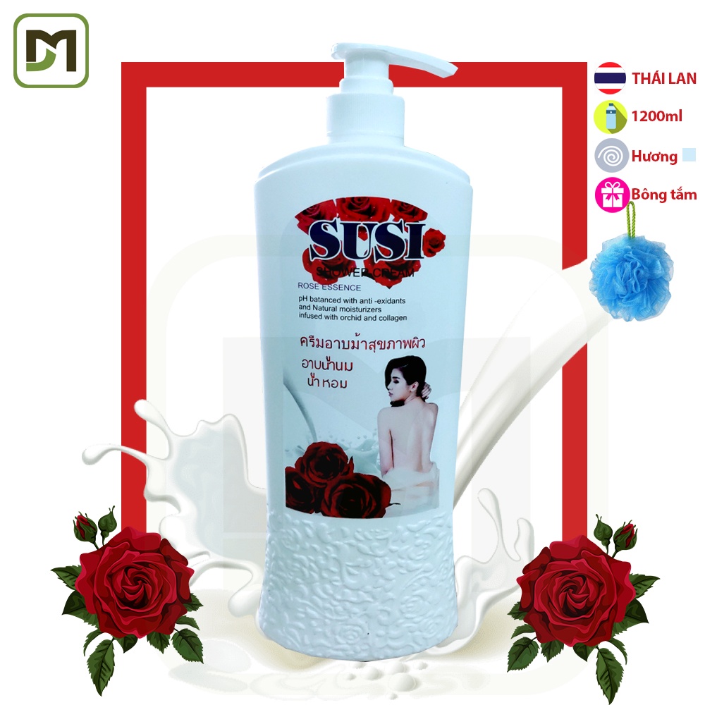 Chai 1200ml sữa tắm hoa hồng SUSI trắng da dưỡng ẩm cao cấp
