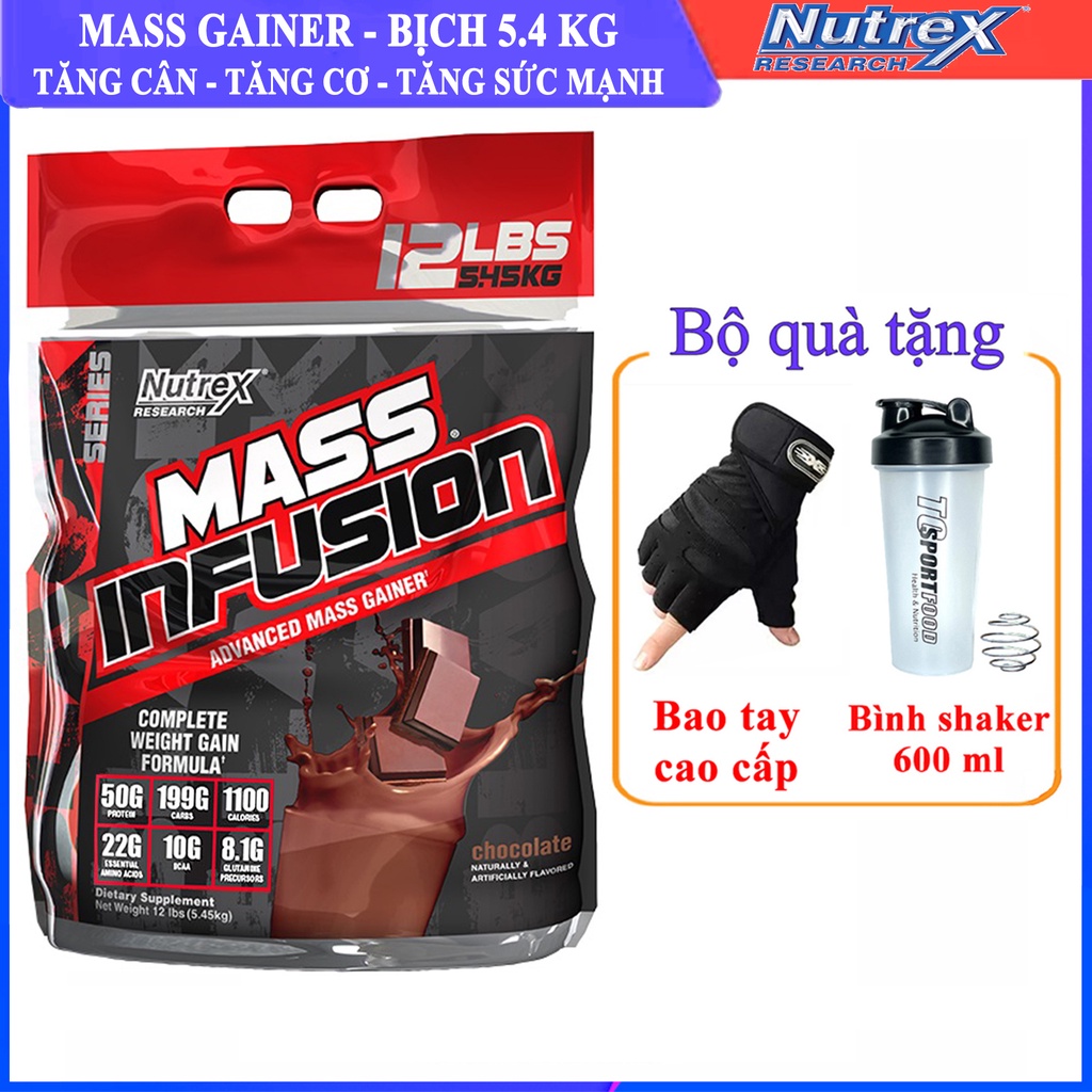 Sữa tăng cân tăng cơ cao cấp Mass Infusion hương Chocolate bịch 5.45 kg có enzym tiêu hóa - Hàng nhập chính hãng