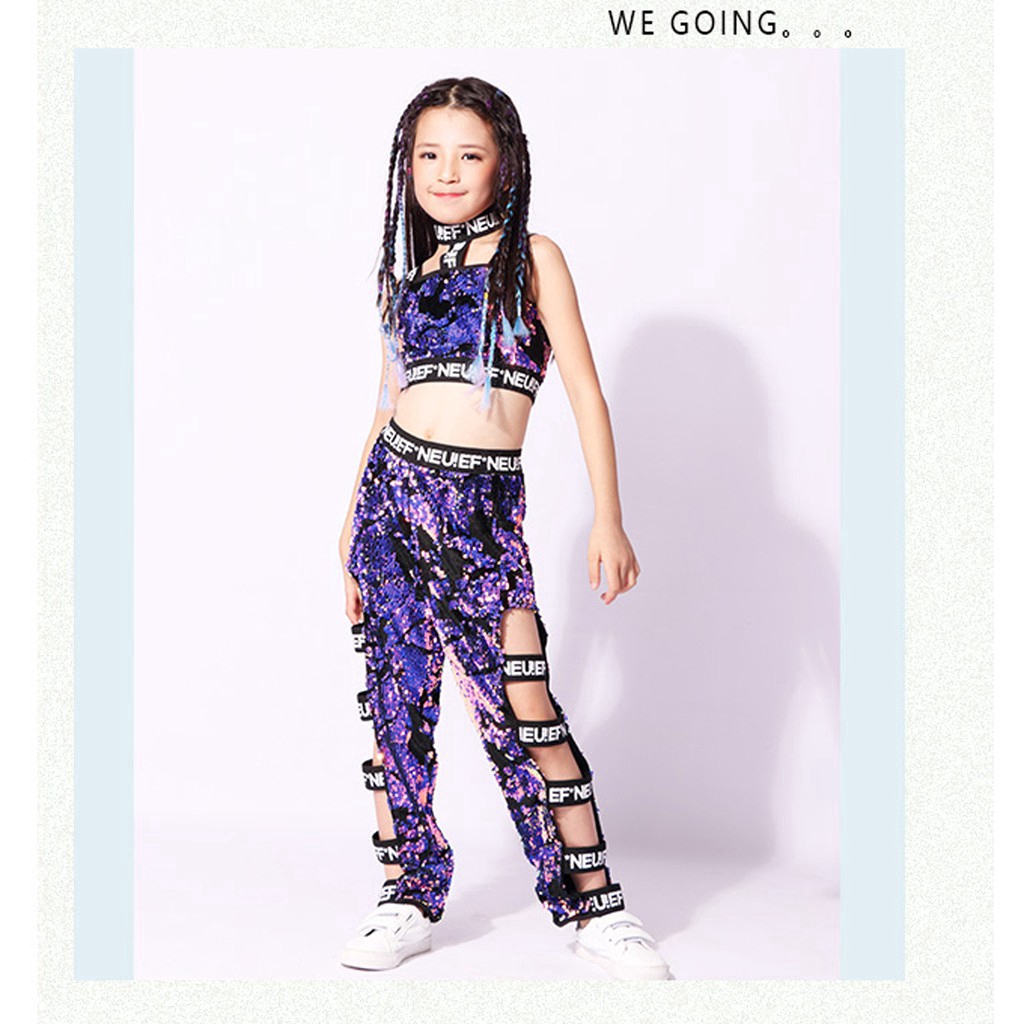 Set áo lửng hai dây + quần dài + áo khoác phong cách hip hop cho bé gái