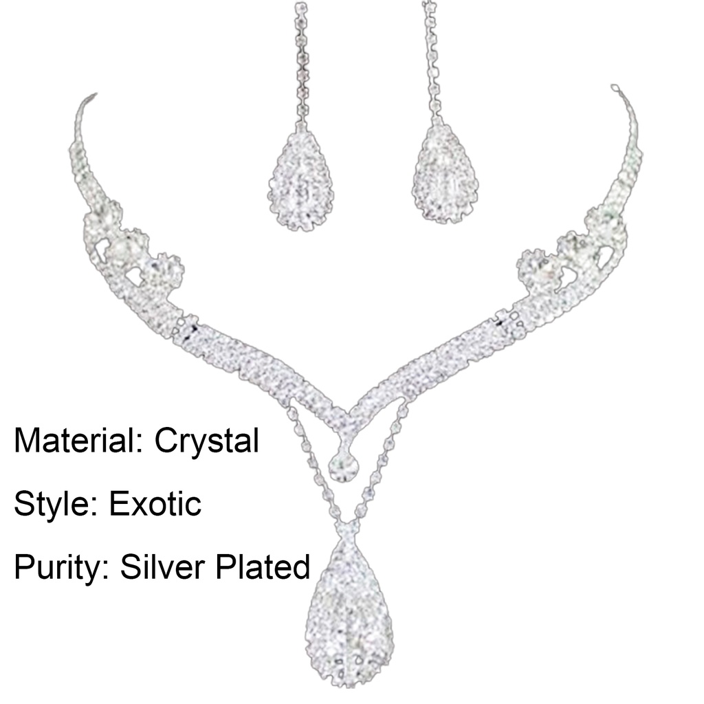 Bộ dây chuyền bông tai hình giọt nước đính đá lấp lánh sang trọng quý phái dành cho nữ