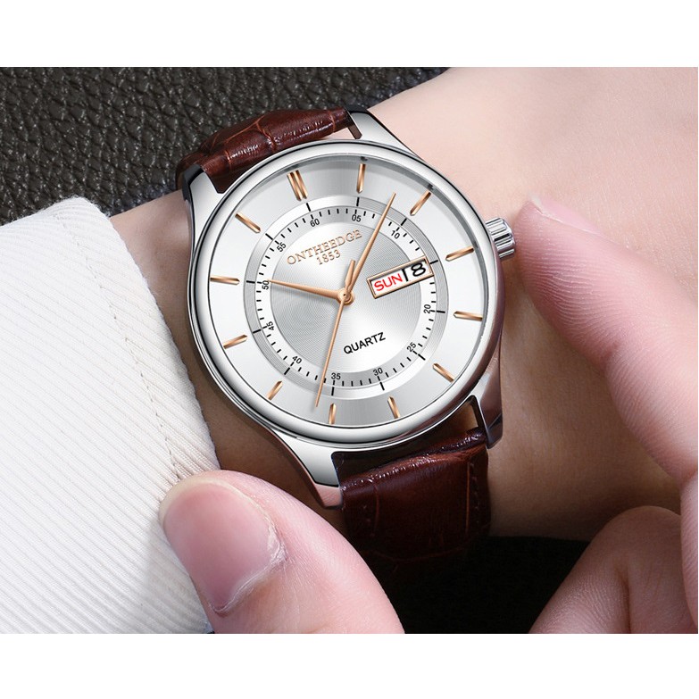 Đồng hồ nam Ontheedge dây da RZY029 fullbox (kèm 2 pin) | BigBuy360 - bigbuy360.vn