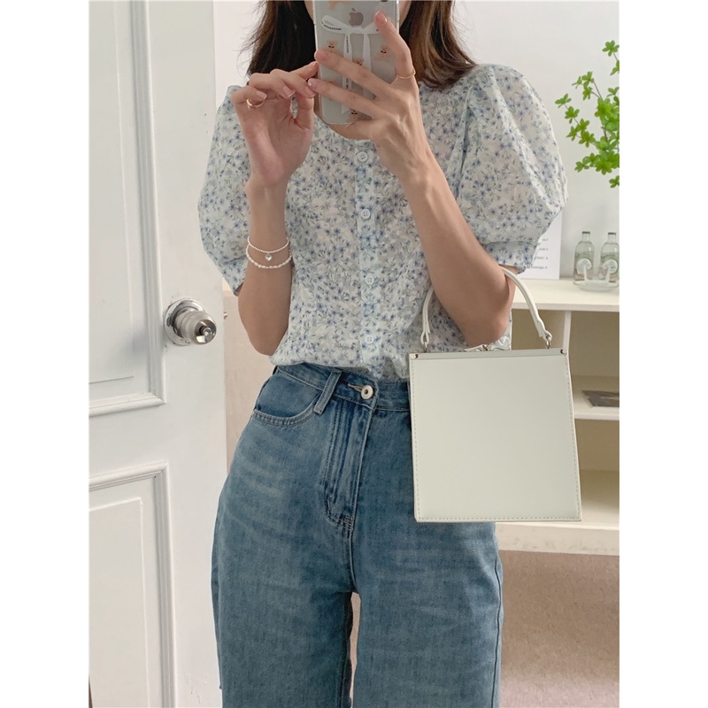 Áo Chiffon Cổ Tròn Tay Ngắn In Hoa Phong Cách Mới 52109