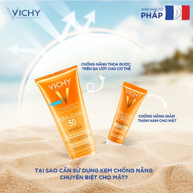 Kem chống nắng toàn thân dạng gel sữa không gây nhờn rít Vichy Ideal Soleil Ultra-Melting Milk Gel SPF50 PA+++ 200ml