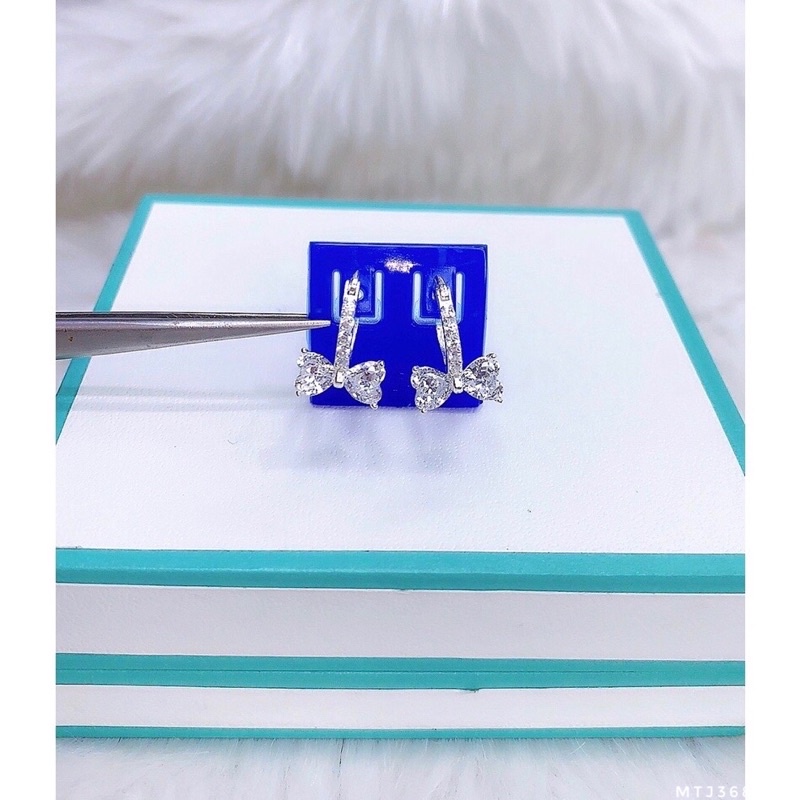 Bông tai nơ nạm đá bạc ta cho mẹ và bé,Khuyên tai bạc nữ chiếc nơ gắn đá-Minh Tâm Jewelry