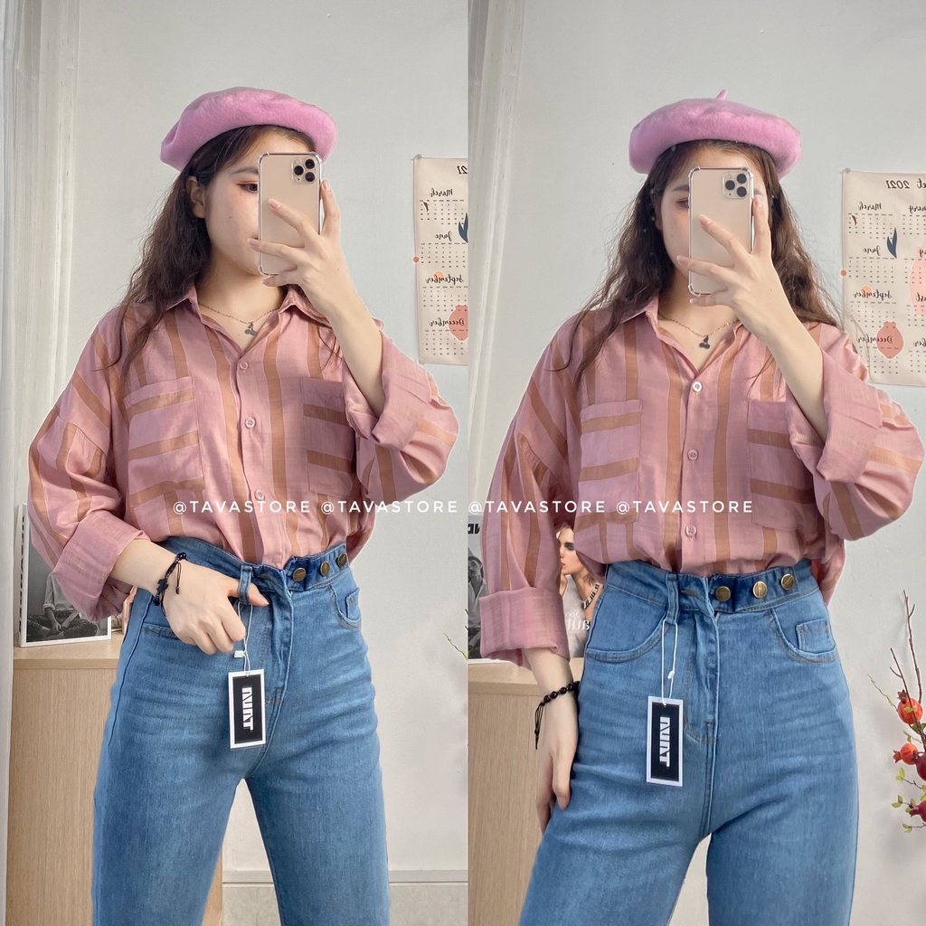 Áo sơmi sọc to 2 túi