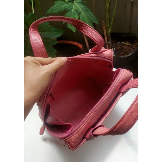 Túi da đà điểu xách tay màu hồng. Túi 2hand