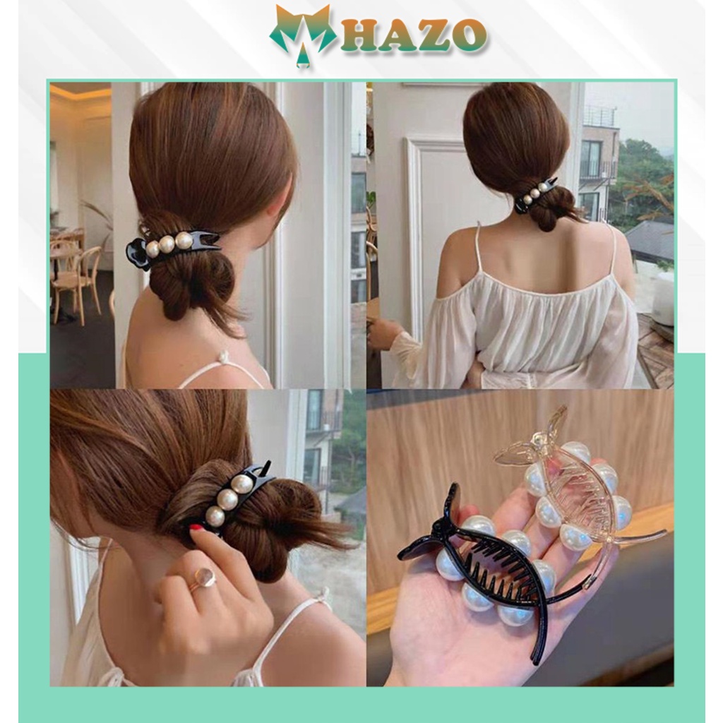 Kẹp Tóc Càng Cua Đính Hạt Ngọc Trai Nhân Tạo 380 Kẹp Tóc Hàn Quốc Hot Trend Nhiều Màu Cực Xinh - Hazo