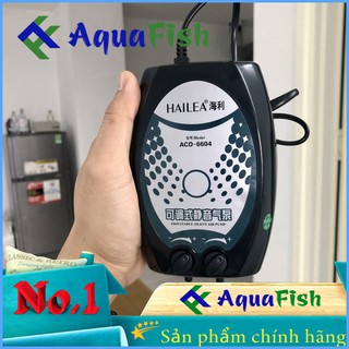 Máy Sủi Khí 2 Vòi HAILEA ACO-6604 (máy sục khí cho bể cá chạy siêu êm, tiết kiệm điện năng được tặng kèm 2 dây quả sủi)