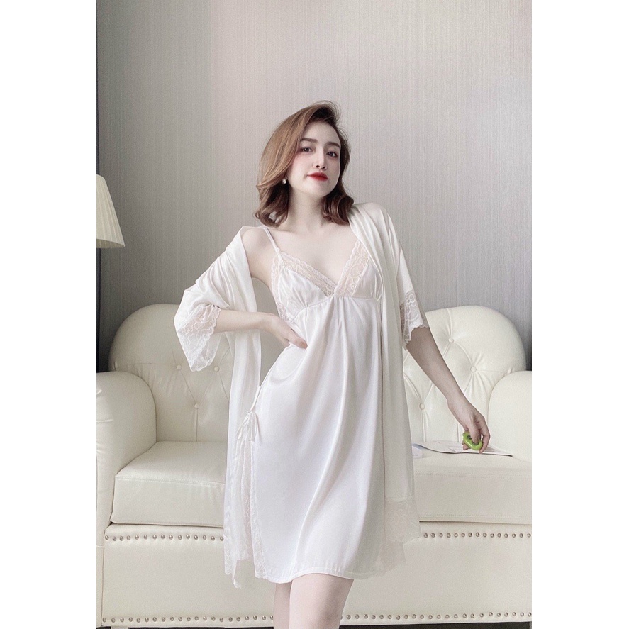 Áo choàng ngủ lụa chiffon đầm ngủ sexy chất siêu mát lên dáng siêu xinh (tặng kèm quần ngủ cùng màu)