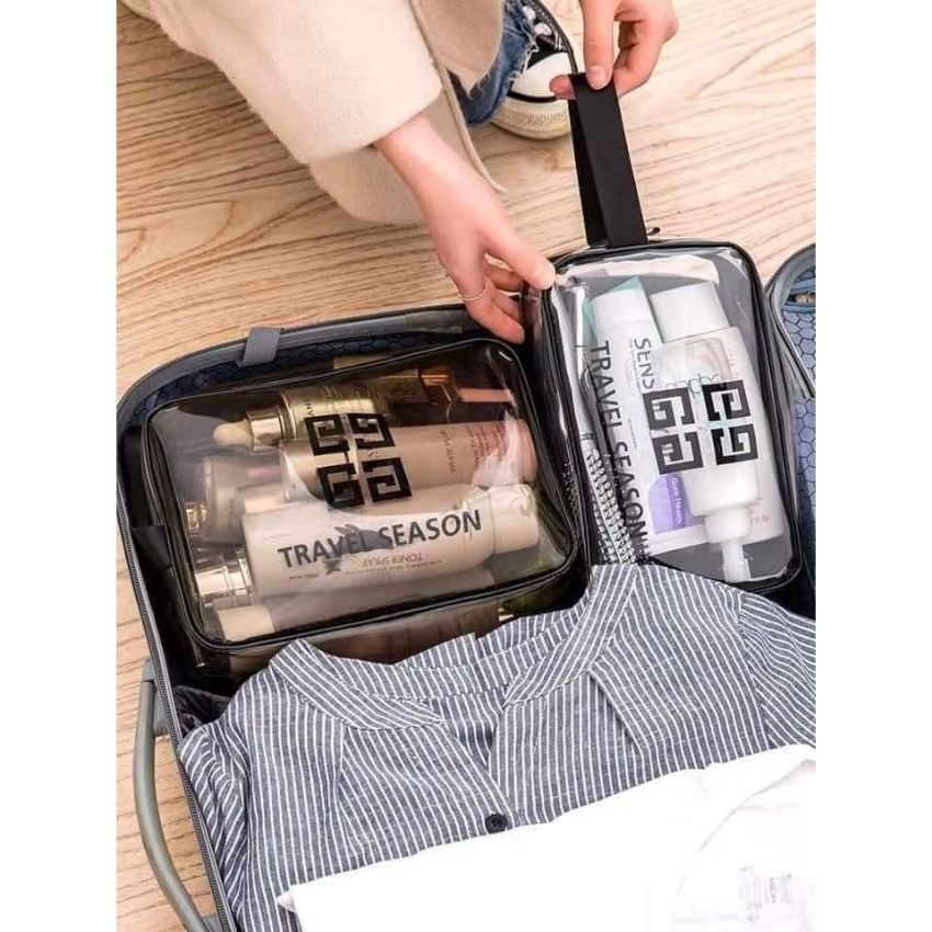 Túi đựng mỹ phẩm bằng nhựa dẻo trong suốt bộ 3 chiếc với 3 kích thước khác nhau tiện lợi TTS