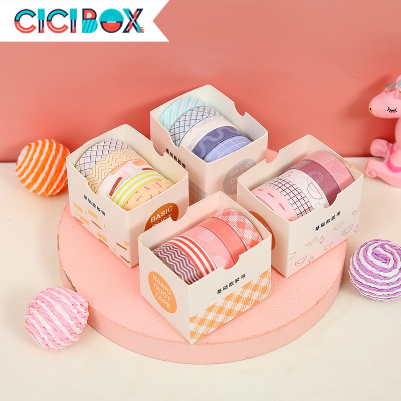 Băng dính washi tape bộ 5 cuộn trang trí nhiều màu, Băng keo chuyên dụng tiện lợi CICIBOX