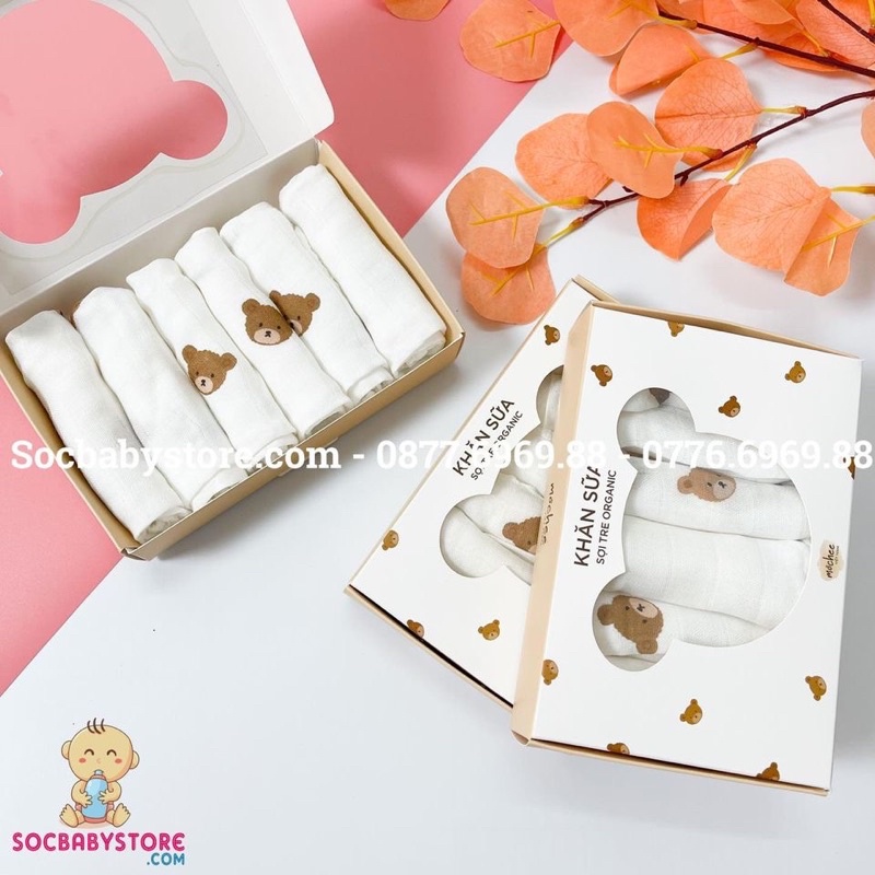 Khăn sữa sợi tre Mochee mẫu ngẫu nhiên - hộp 6 khăn 30*30cm