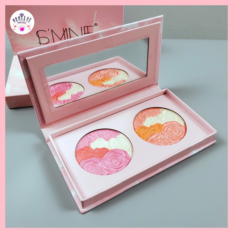 Phấn má hồng hai màu ISMINEE cao cấp - Phấn má màu hồng dâu ngọt ngào và hồng cam mã IM141