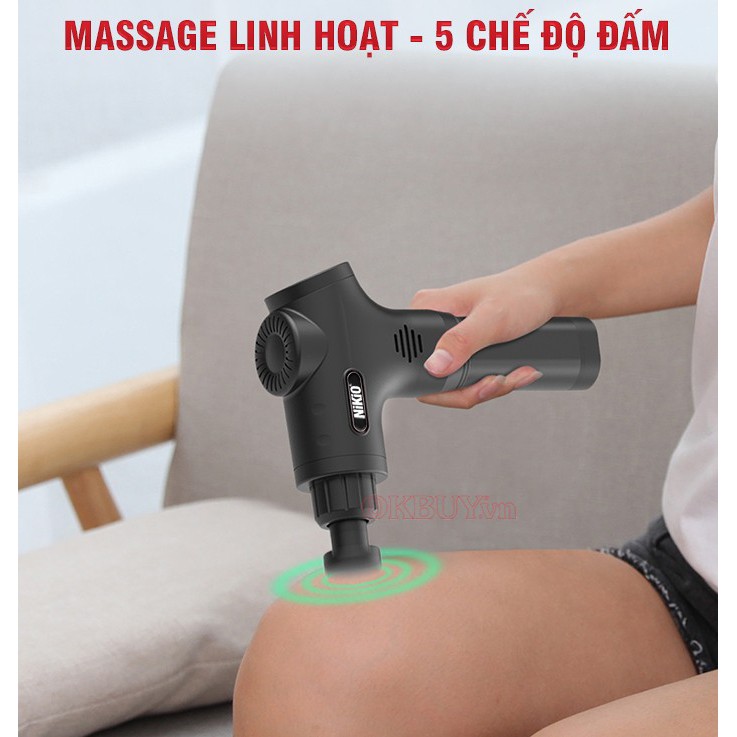 Súng massage cầm tay 6 đầu, 5 chế độ Nhật Bản Nikio NK-170B - Đỏ