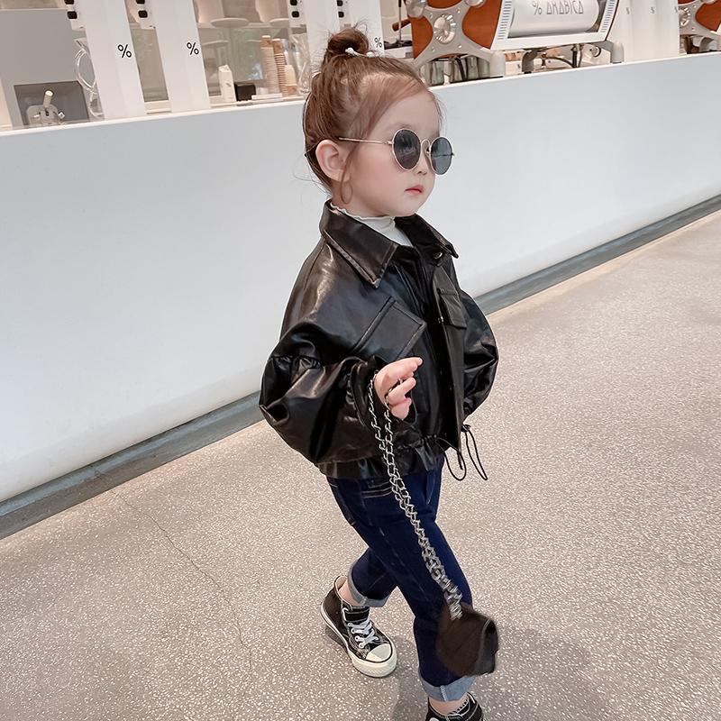 Áo khoác da phối dây rút kiểu Hàn Quốc thời trang xuân thu cho bé gái 2021