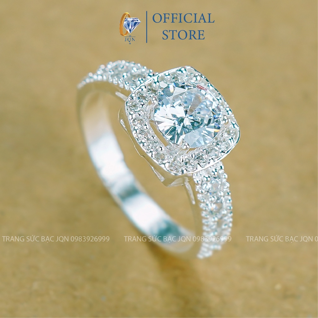 Nhẫn Nữ Bạc Ta JQN Nhẫn Đính Đá Vuông Trẻ Trung N32
