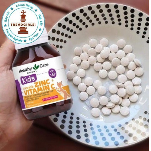 Viên nhai bố sung kẽm cho bé Healthy Care Zinc + Vitamin C 60 viên giúp trẻ tăng đề kháng hỗ trợ ăn ngon từ 2 -12 tuổi