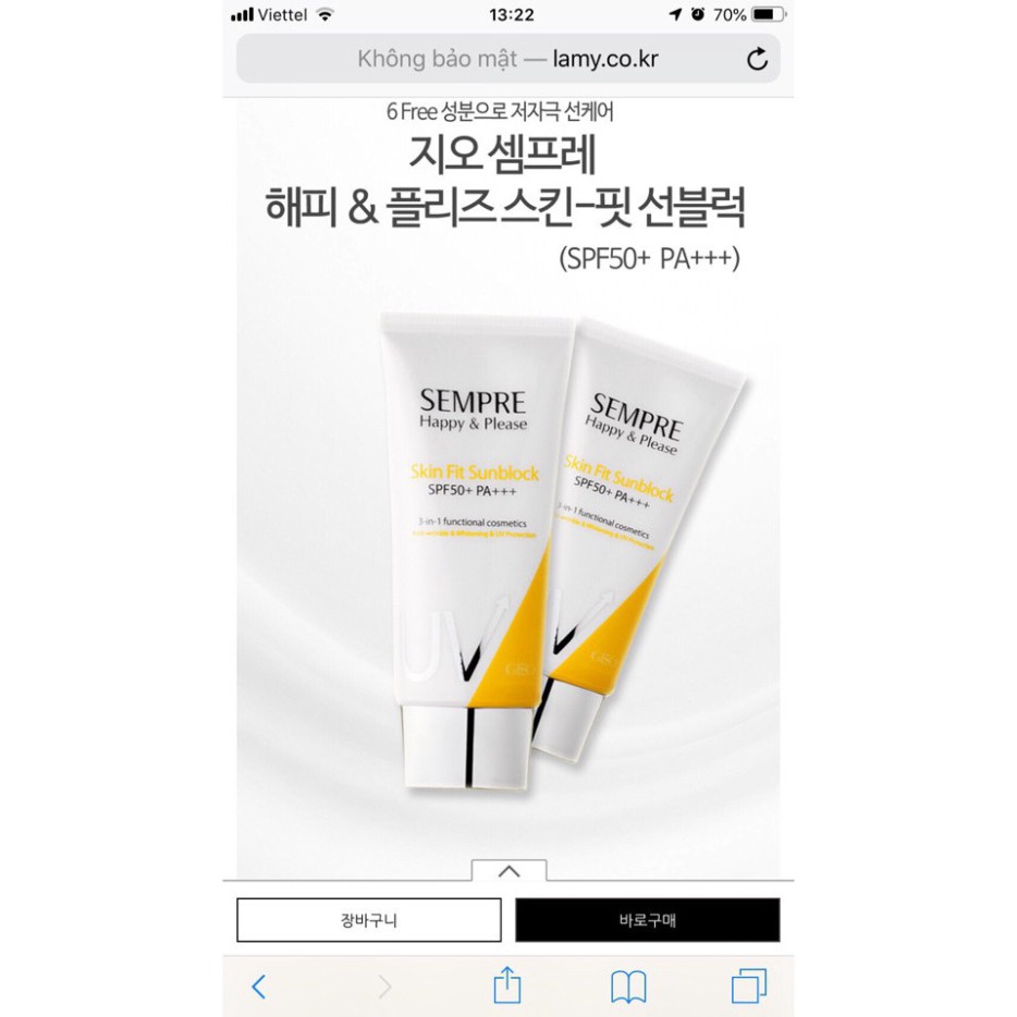 Kem Chống Nắng Dưỡng trắng da Geo Lamy Sempre Happy & Please Skin Fit Sunblock SPF50+ PA+++ (100g)