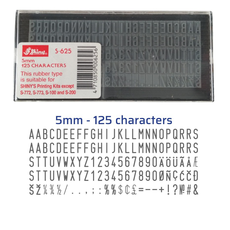 Vỉ kí tự 5mm Shiny S625 dùng cho dấu S884, S887, S889, S420... 125 characters