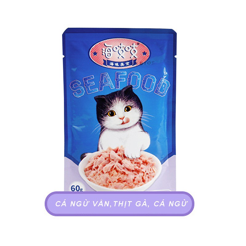 Súp thưởng cho mèo , pate mèo SEAFOOD 4 vị thơm ngon , bổ dưỡng dành cho thú cưng- 60g csp40