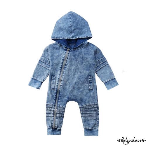 Bộ áo liền quần denim có nón dễ thương cho bé