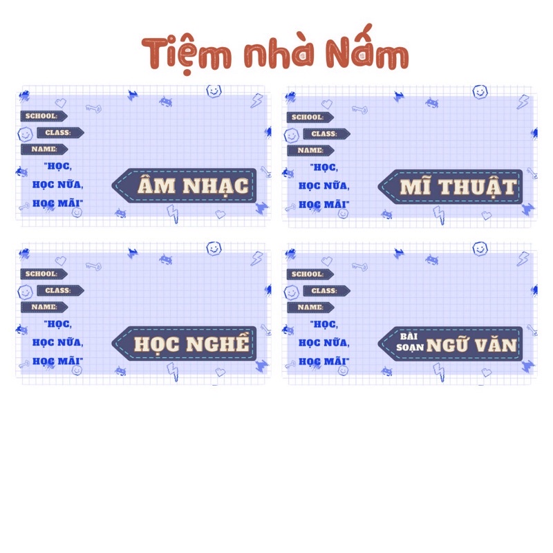 Combo Nhãn Vở Thiết Kế Theo Tên Môn Học, Tím Siêu Quậy