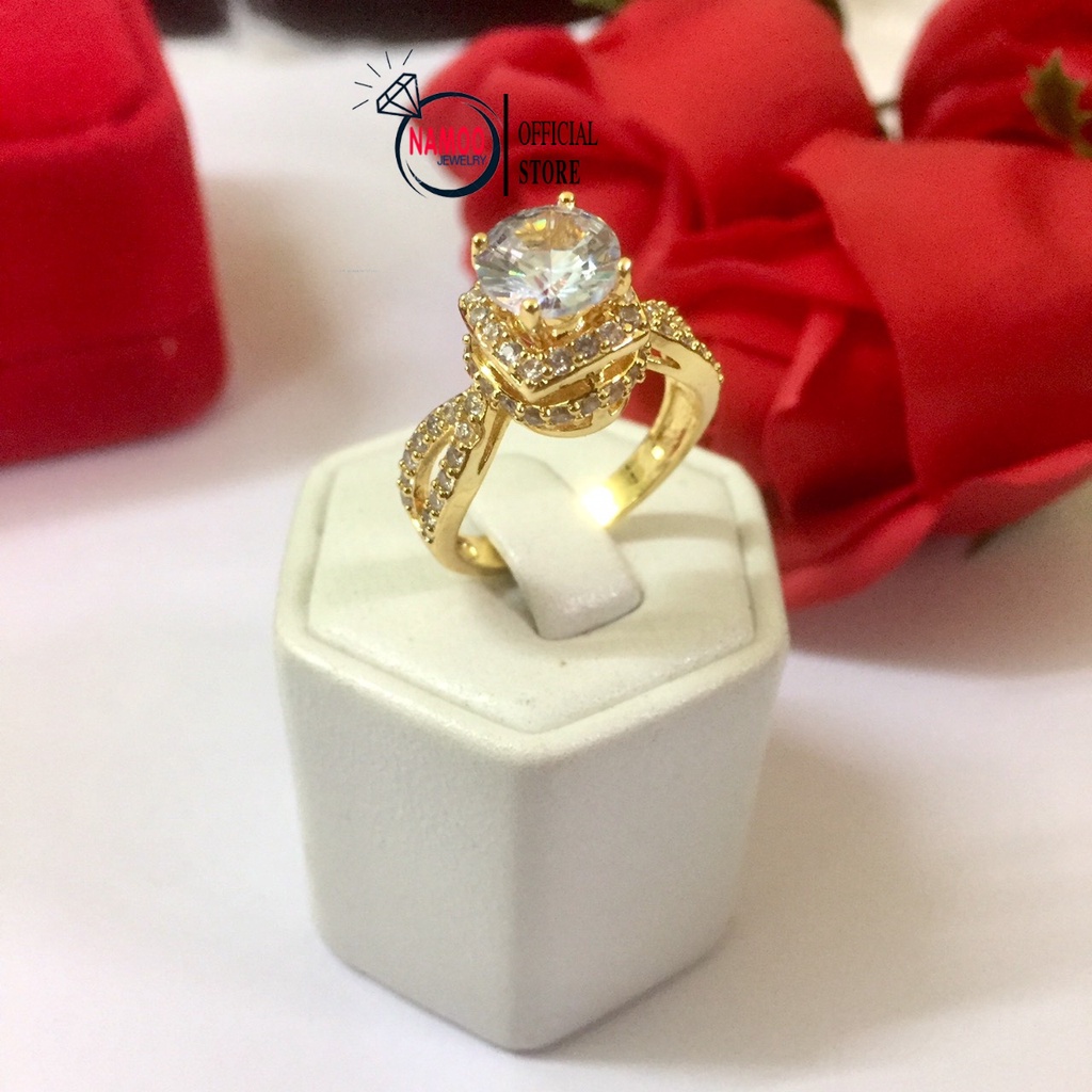 Nhẫn Nữ Đính Đá N608 Đá Trắng Bản Lớn, Nhẫn Mạ vàng Màu 18 Namoo Jewelry