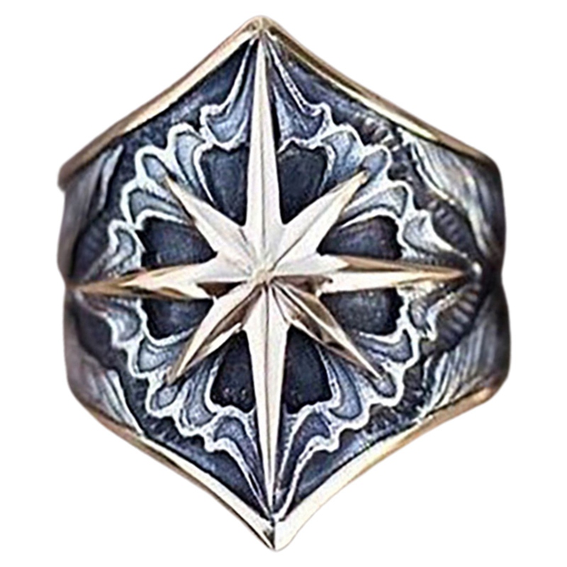 flowersqueen Nhẫn Kim Loại Chạm Khắc Hoa Văn Phong Cách Cổ Điển Cá Tính Sành Điệu Cho Nam