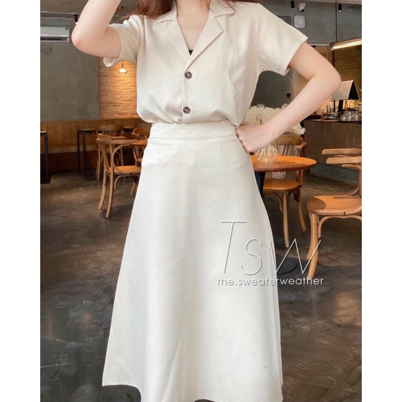 Set váy cổ vest mix chân váy dài dáng xoè - Hàng loại 1 - Phong cách Hàn Quốc