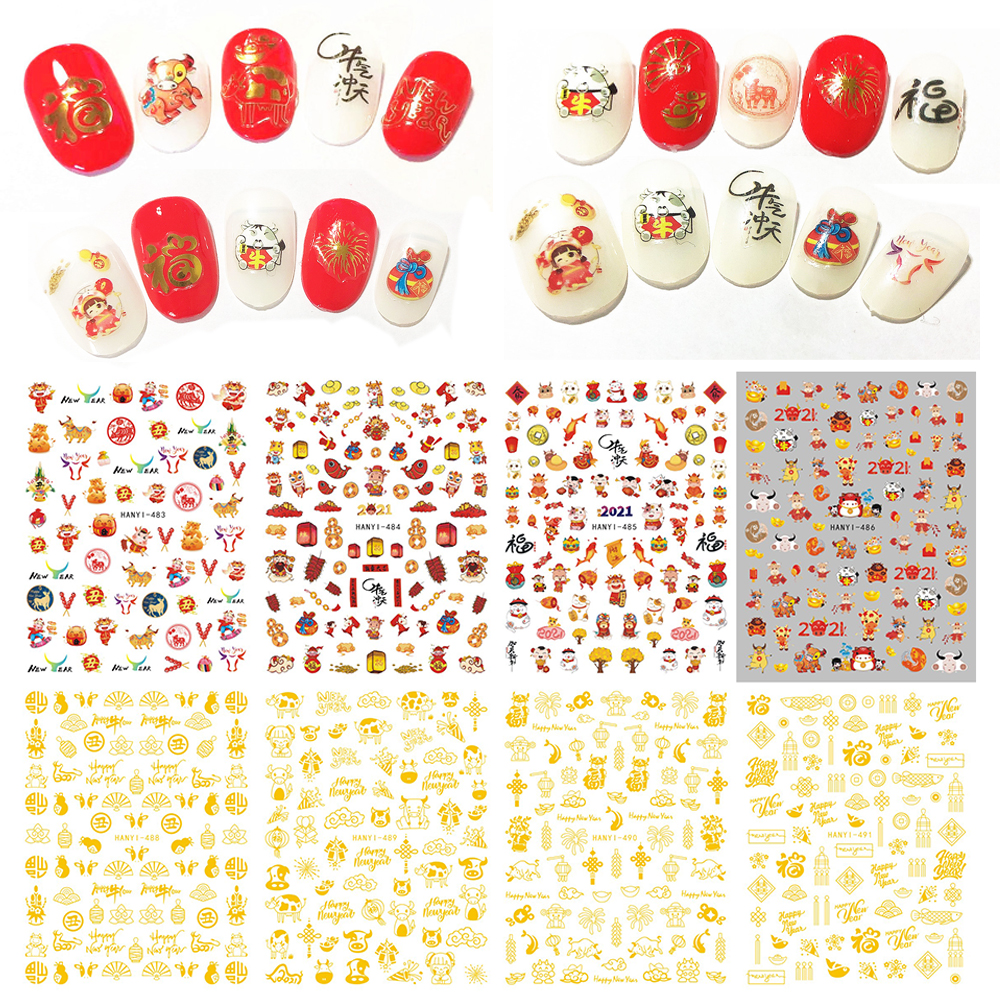 [Hàng mới về] Miếng dán trang trí móng tay 3d chủ đề năm mới 2021