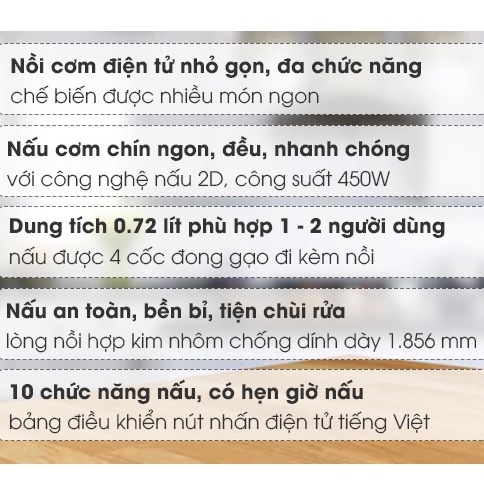 Nồi cơm điện tử mini Sharp chống dính KS-COM08V-SL 0.72 lít cho gia đình 2-3 người - HAPOS