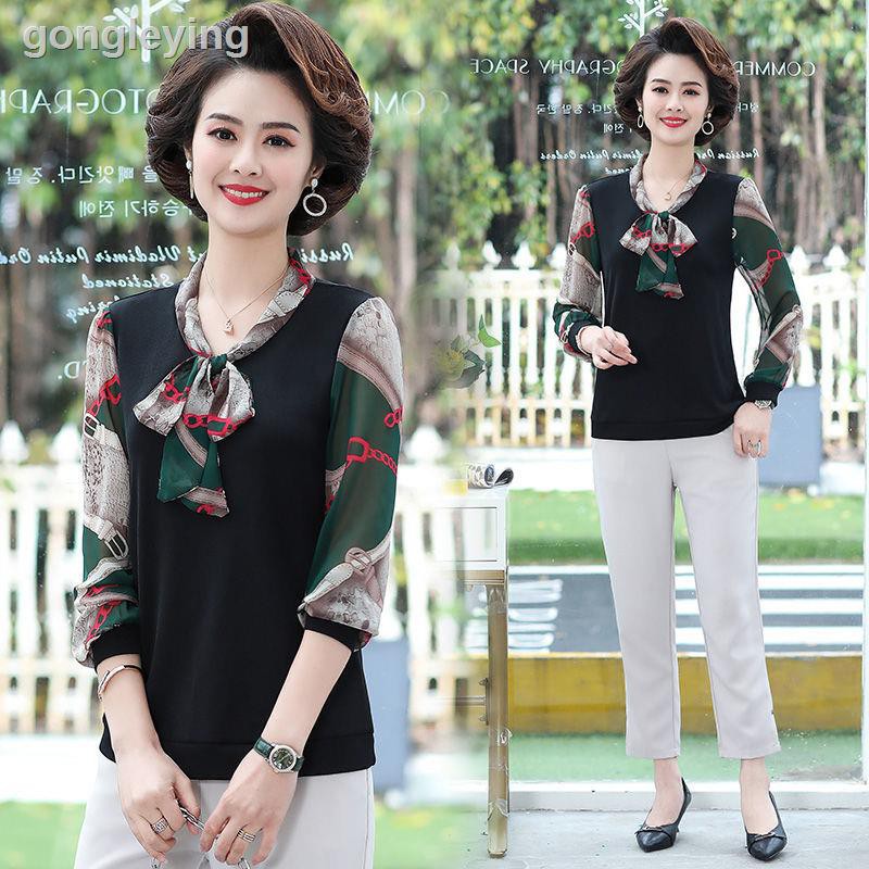 Áo Sơ Mi Chiffon Tay Dài Dáng Ôm In Hoa Thời Trang Xuân Thu Mới Cho Nữ Trung Niên