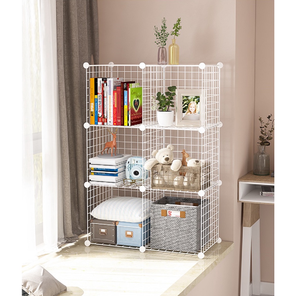 Kệ lưới sắt 6 ô đựng sách vở, đựng đồ đa năng dễ lắp ráp chịu lực 100kg