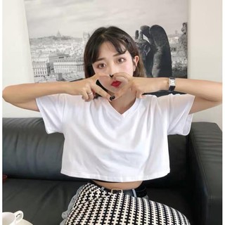 Áo croptop cổ V tay ngắn freesize dưới 55kg chất cotton hàng chuẩn đẹp