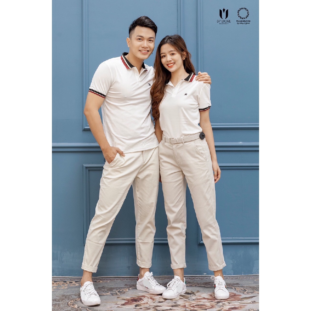 Áo thun cặp polo nam nữ có cổ ngắn tay, Áo phông  hàn quốc cao cấp đẹp giá rẻ áo thun cổ trắng viền cổ TCS 108