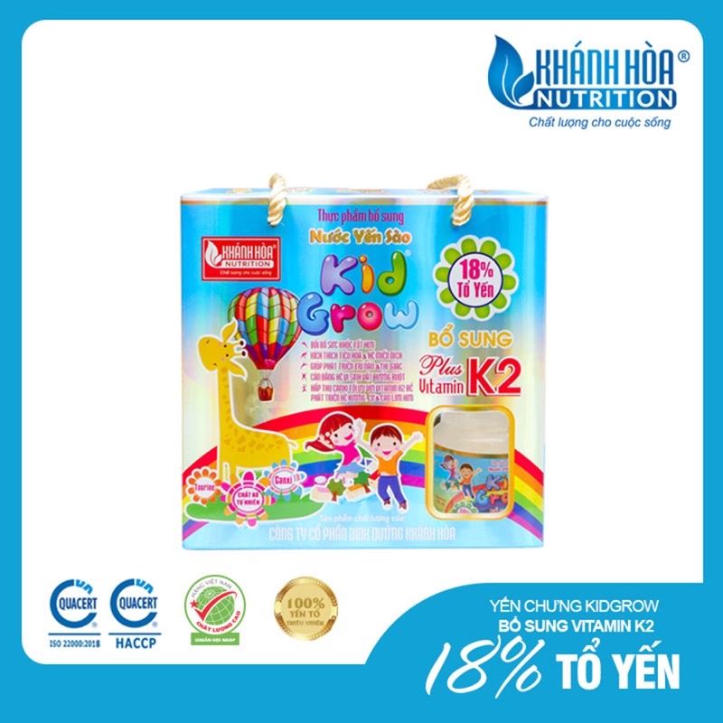 🆘 Nước Yến Sào KidGrow 18% - Bổ Sung Vitamin K2 (Block 6 lọ - 70ml)
