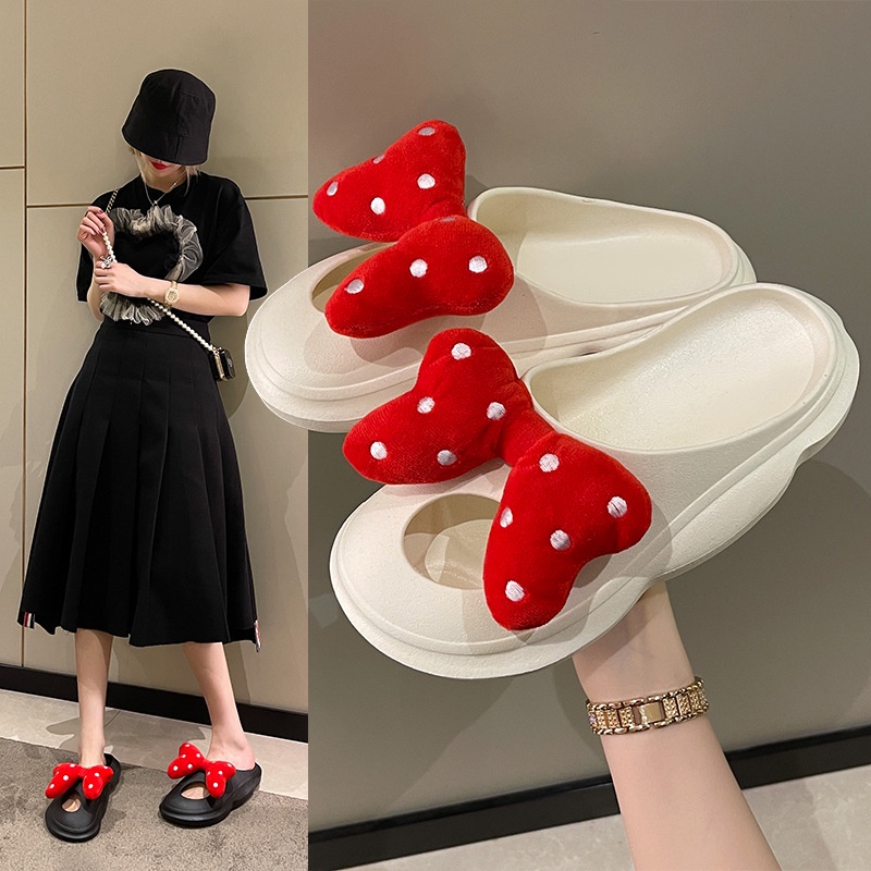 Dép Sandal Đế Dày Hai Quai Đính Nơ Thời Trang Mùa Hè Hàng Mới Dành Cho Bạn Nữ 2022