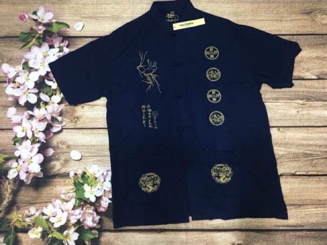 Bigsize Áo sơ mi nam trung niên thêu rồng phượng dứoi 100kg