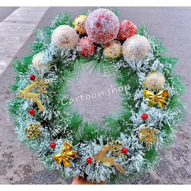 Vòng nguyệt quế 30cm phủ tuyết trang trí noel