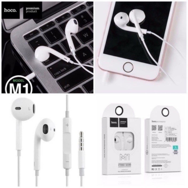 ✔HÀNG CHÍNH HÃNG✔TAI NGHE NHÉT TAI HOCO M1 CÓ MIC NHỰA TPE JACK 3.5MM-DÀI 1.2M-MÀU TRẮNG TIỆN DỤNG CHO IPHONE ANDROID