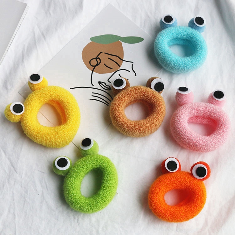 Dây buộc tóc hình ếch hoạt hình dễ thương bằng vải lông có dây cao su