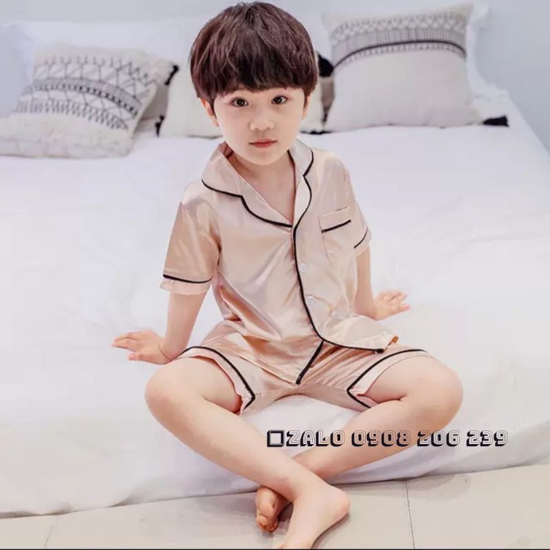 Bộ pijama cộc tay quần đùi bé trai bé gái chất phi lụa cao cấp 11 đến 45kg 083