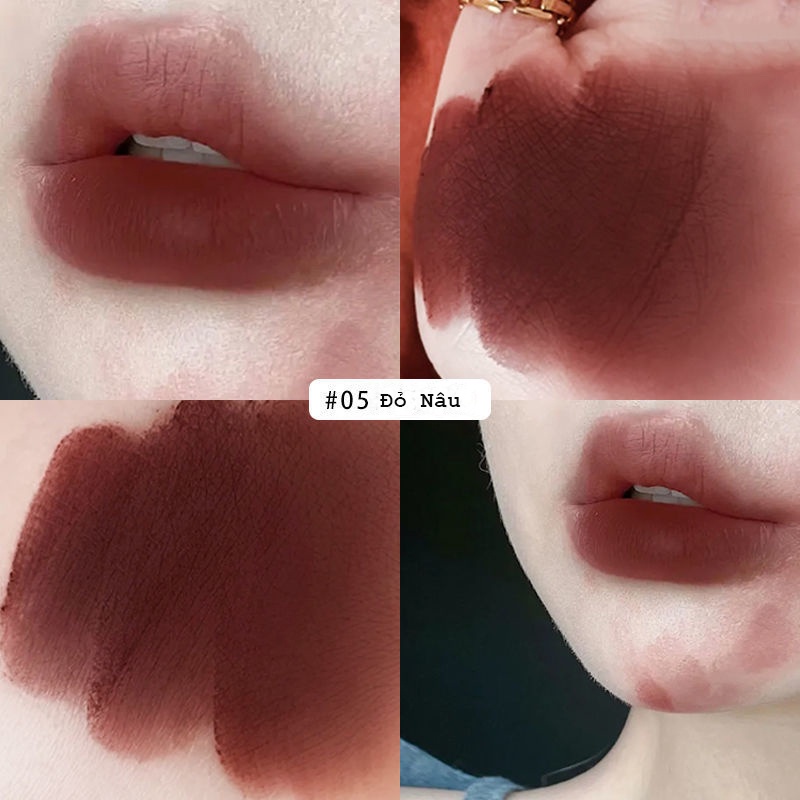 Son kem bóng lì Herorange Kakashow velvet dạng tuýp tone đỏ nâu đất nhung lì mềm mịn dễ tán