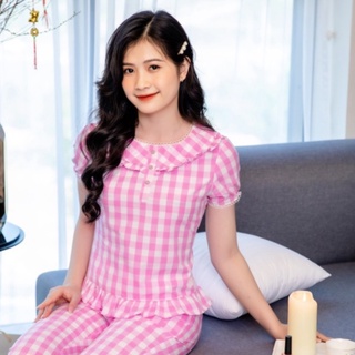 Đồ bộ mặc nhà nữ chất thô kate ,áo ngắn tay quần lửng mùa hè dòng cao cấp thương hiệu MỘC EVA MSSP: T122211