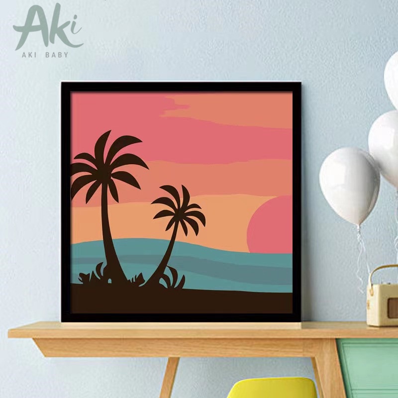 Tranh tô màu theo số có sẵn khung cho bé - Tranh sơn dầu số hóa tự tô 20x20cm chủ để tranh landscape